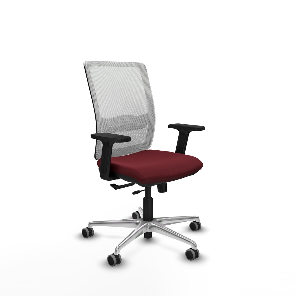 Haches traslack malla blanca similpiel granate brazos 2D base aluminio ruedas 65mm engomadas