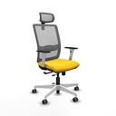 Haches traslack malla gris similpiel amarillo brazos blancos base blanca cabecero malla 2D ruedas 65mm engomadas