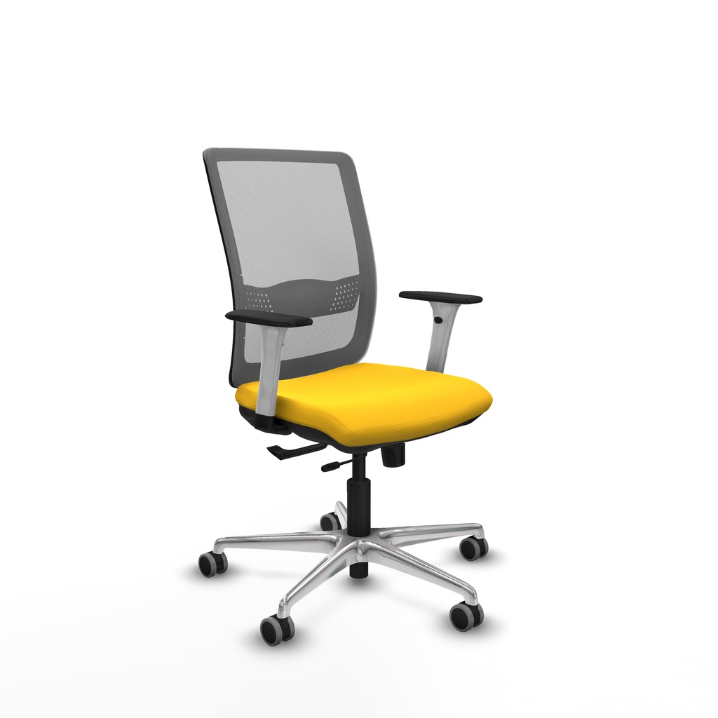 Haches traslack malla gris similpiel amarillo brazos blancos base aluminio ruedas 65mm engomadas