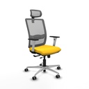 Haches traslack malla gris similpiel amarillo brazos blancos base aluminio cabecero malla 2D ruedas 65mm engomadas