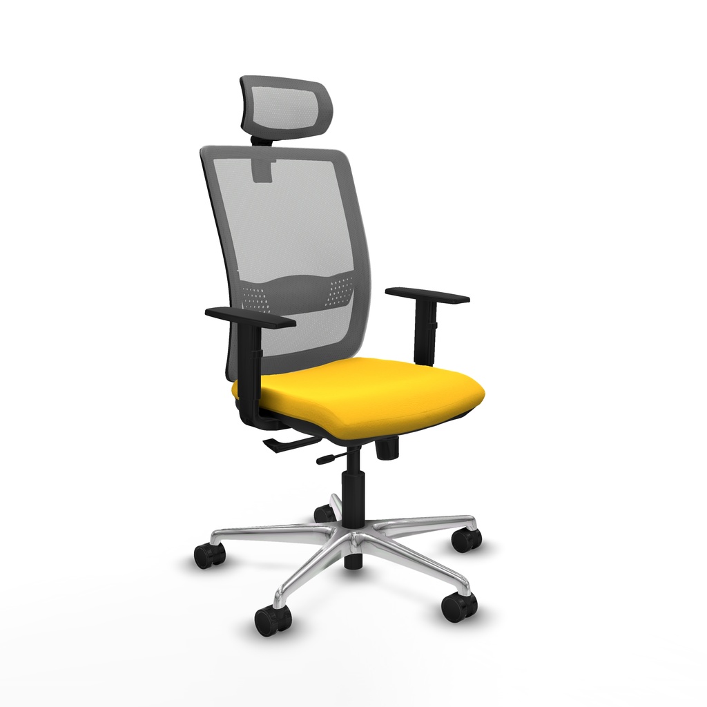 Haches traslack malla gris similpiel amarillo brazos 1D base aluminio cabecero malla 2D ruedas 65mm nailon
