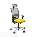 Haches traslack malla gris similpiel amarillo brazos 2D base aluminio cabecero malla 2D ruedas 65mm engomadas