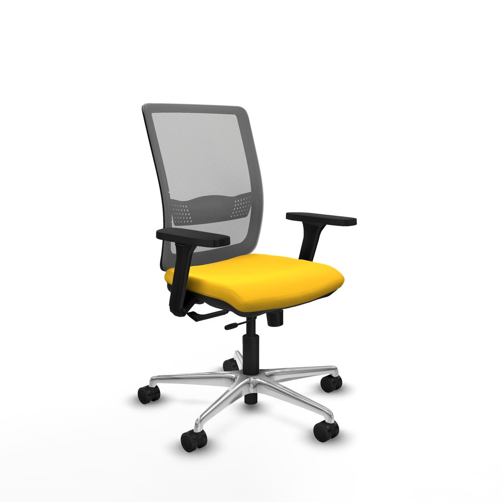 Haches traslack malla gris similpiel amarillo brazos 3D base aluminio ruedas 65mm nailon