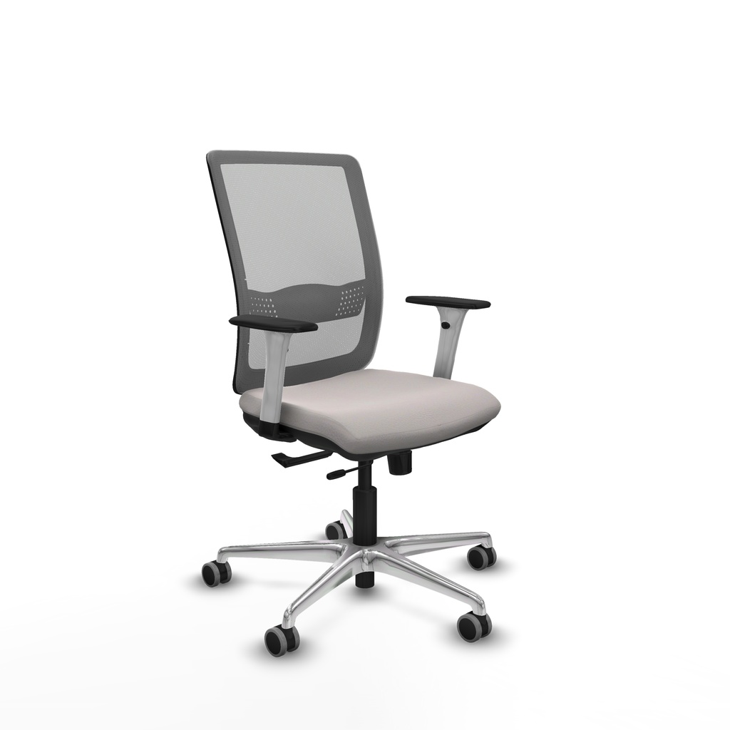 Haches traslack malla gris similpiel blanco brazos blancos base aluminio ruedas 65mm engomadas