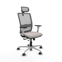 Haches traslack malla gris similpiel blanco brazos blancos base aluminio cabecero malla 2D ruedas 65mm engomadas