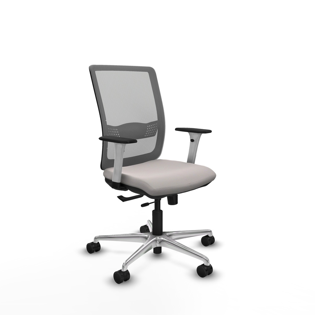 Haches traslack malla gris similpiel blanco brazos blancos base aluminio ruedas 65mm nailon