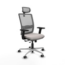 Haches traslack malla gris similpiel blanco brazos 2D base aluminio cabecero malla 2D ruedas 65mm engomadas