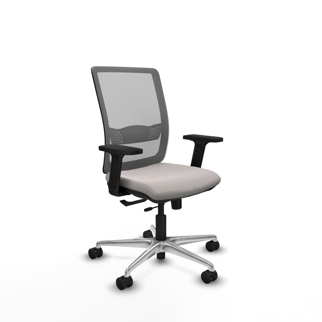 Haches traslack malla gris similpiel blanco brazos 2D base aluminio ruedas 65mm nailon