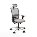 Haches traslack malla gris similpiel blanco brazos 2D base aluminio cabecero malla 2D ruedas 65mm nailon