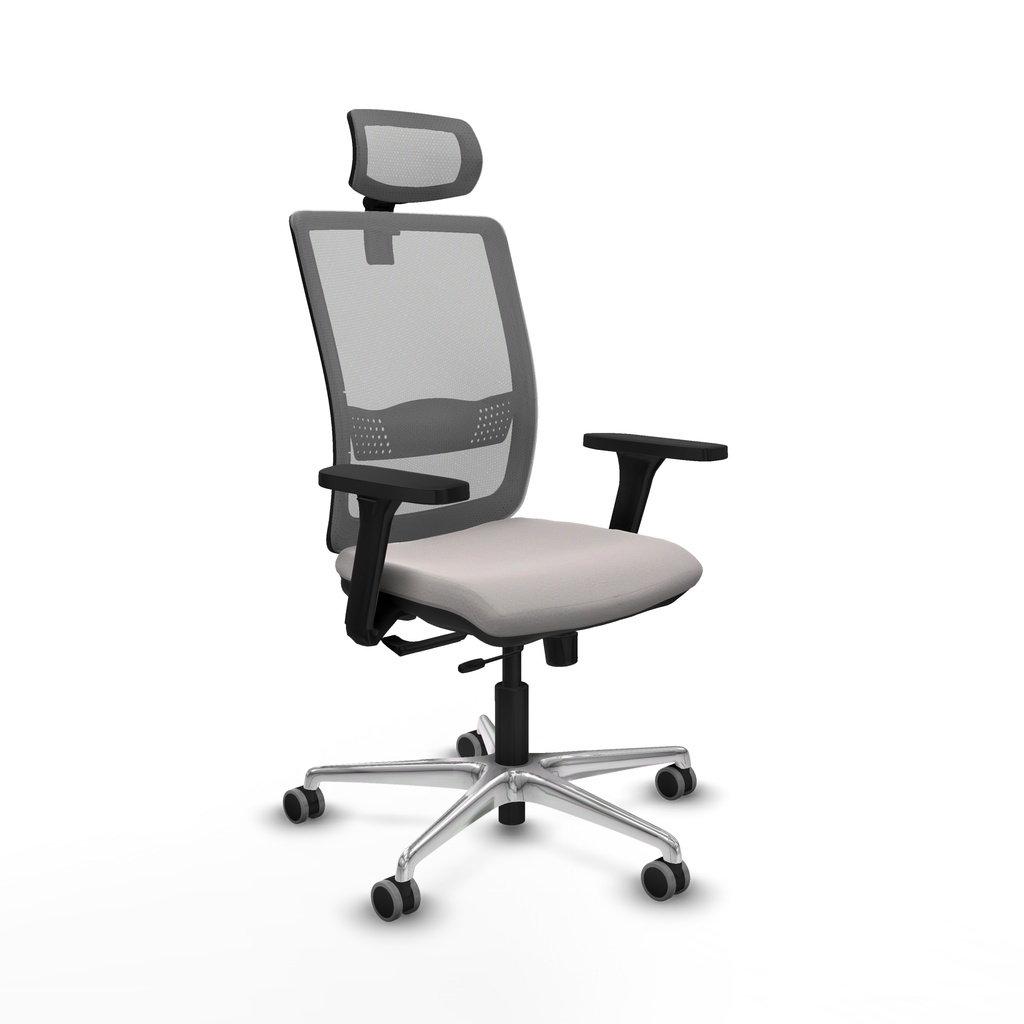 Haches traslack malla gris similpiel blanco brazos 3D base aluminio cabecero malla 2D ruedas 65mm engomadas