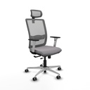 Haches traslack malla gris similpiel gris brazos blancos base aluminio cabecero malla 2D ruedas 65mm engomadas