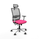 Haches traslack malla gris similpiel rosa brazos blancos base aluminio cabecero malla 2D ruedas 65mm engomadas