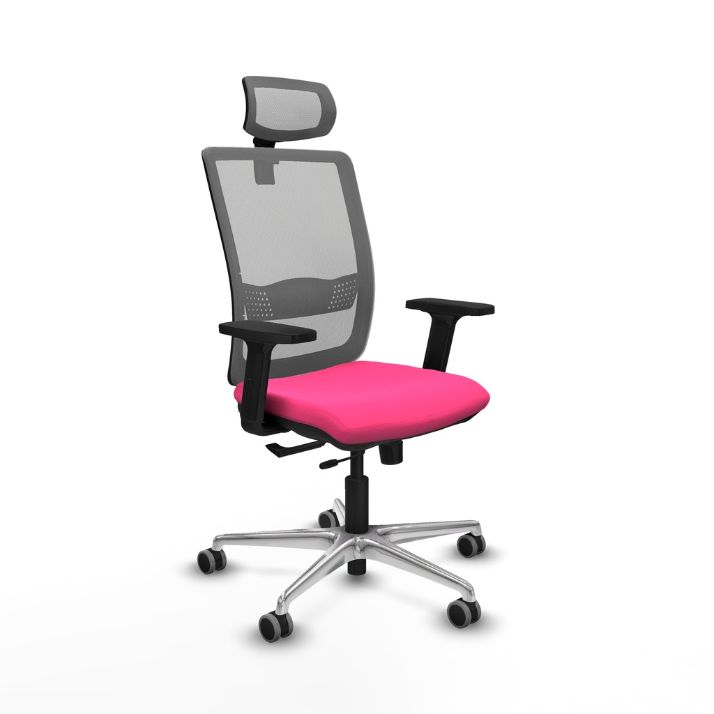 Haches traslack malla gris similpiel rosa brazos 2D base aluminio cabecero malla 2D ruedas 65mm engomadas