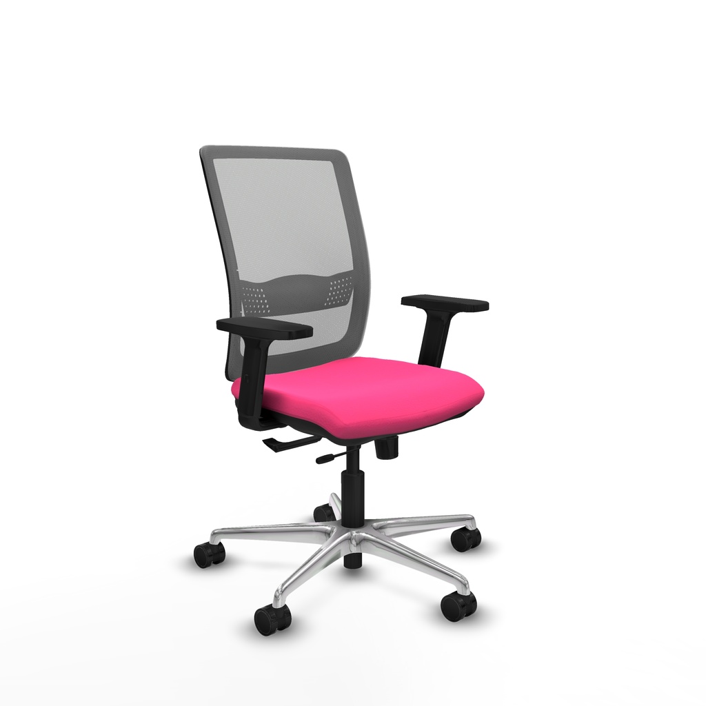 Haches traslack malla gris similpiel rosa brazos 2D base aluminio ruedas 65mm nailon