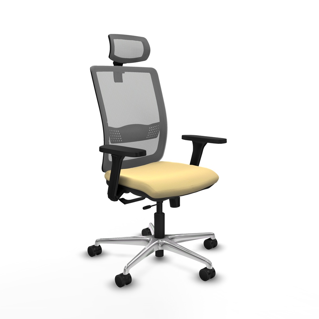Haches traslack malla gris similpiel crema brazos 3D base aluminio cabecero malla 2D ruedas 65mm nailon