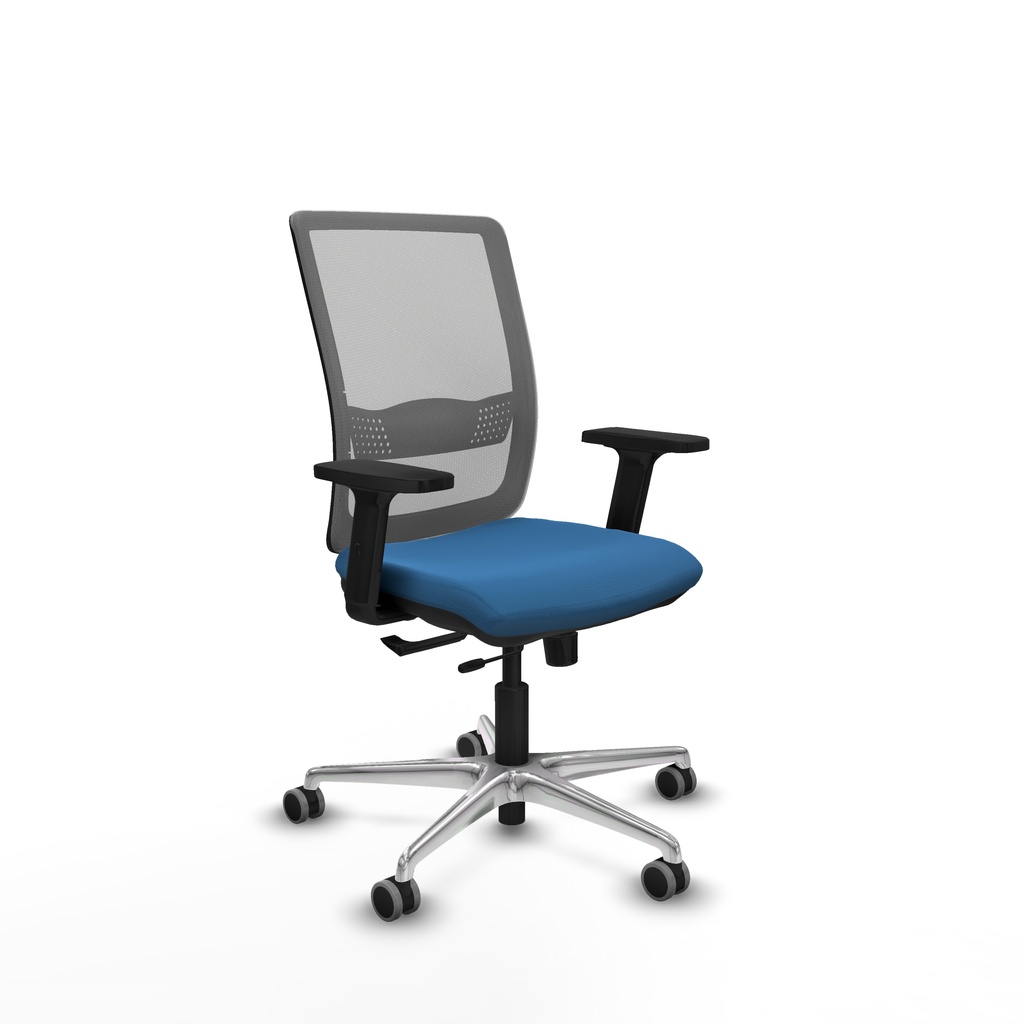 Haches traslack malla gris similpiel azul claro brazos 2D base aluminio ruedas 65mm engomadas