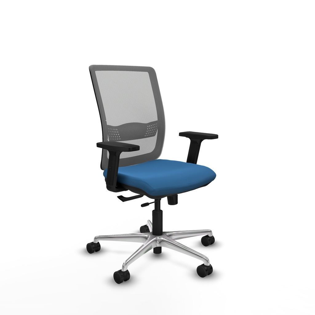 Haches traslack malla gris similpiel azul claro brazos 2D base aluminio ruedas 65mm nailon
