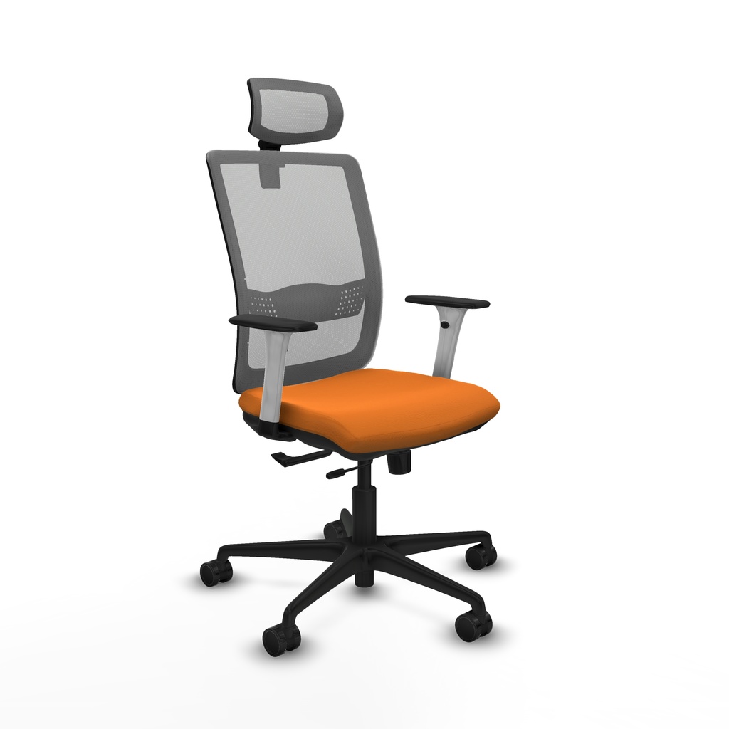 Haches traslack malla gris similpiel naranja brazos blancos base nailon cabecero malla 2D ruedas 65mm nailon
