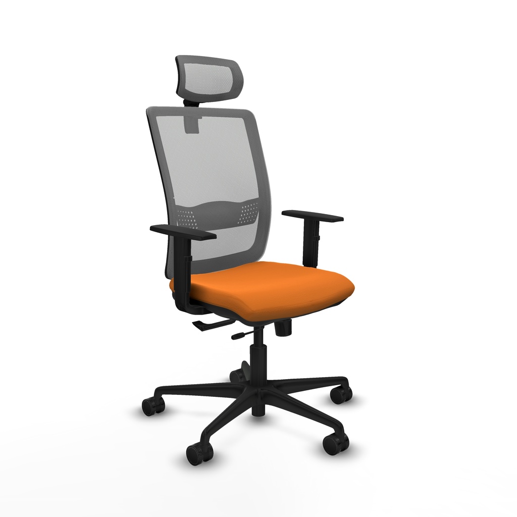 Haches traslack malla gris similpiel naranja brazos 1D base nailon cabecero malla 2D ruedas 65mm nailon