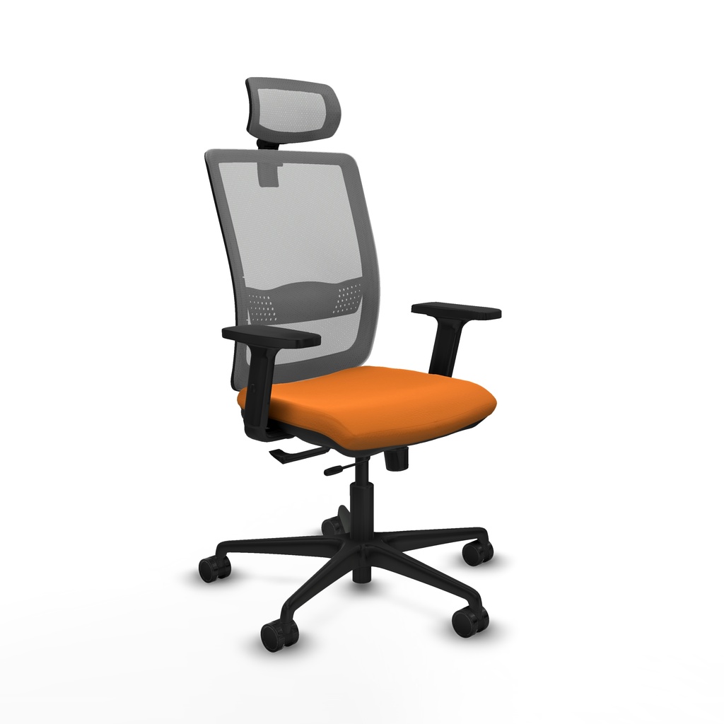 Haches traslack malla gris similpiel naranja brazos 2D base nailon cabecero malla 2D ruedas 65mm nailon