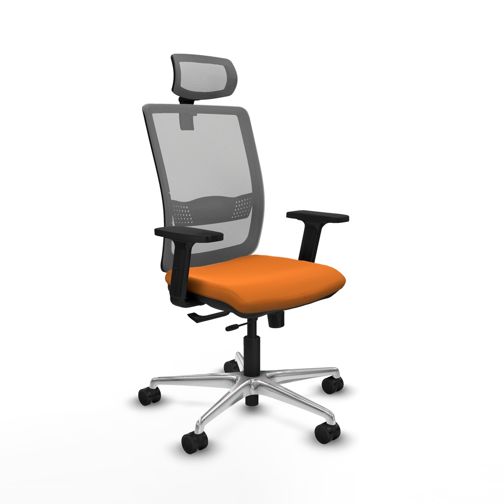 Haches traslack malla gris similpiel naranja brazos 2D base aluminio cabecero malla 2D ruedas 65mm nailon