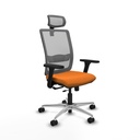 Haches traslack malla gris similpiel naranja brazos 3D base aluminio cabecero malla 2D ruedas 65mm nailon