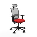 Haches traslack malla gris similpiel rojo brazos 1D base nailon cabecero malla 2D ruedas 65mm nailon