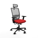 Haches traslack malla gris similpiel rojo brazos 2D base nailon cabecero malla 2D ruedas 65mm nailon