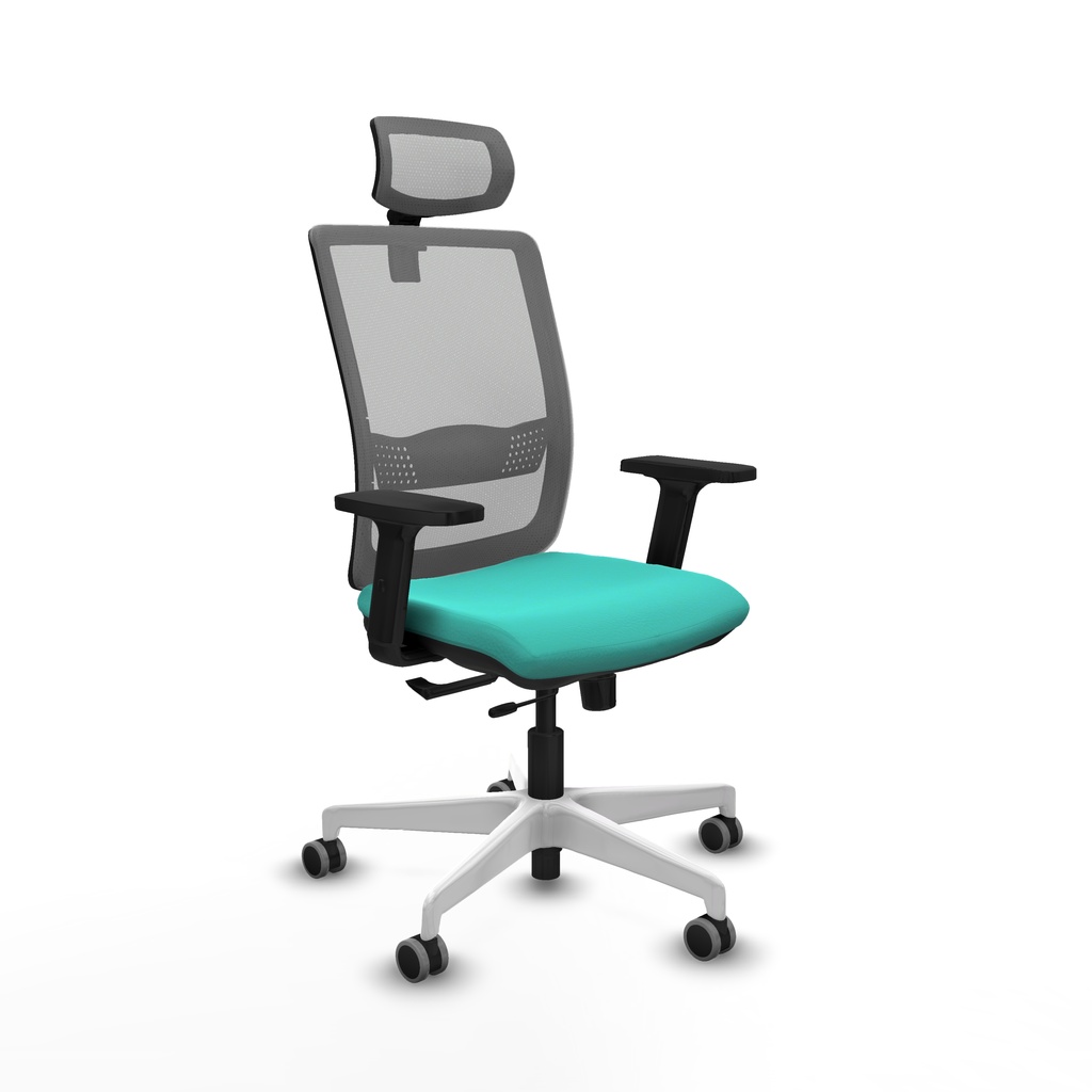 Haches traslack malla gris similpiel turquesa brazos 2D base blanca cabecero malla 2D ruedas 65mm engomadas
