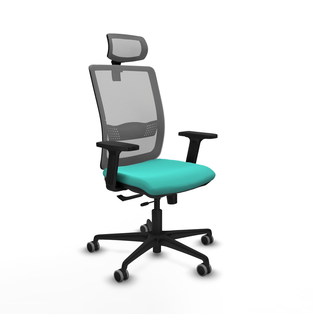 Haches traslack malla gris similpiel turquesa brazos 2D base nailon cabecero malla 2D ruedas 65mm engomadas