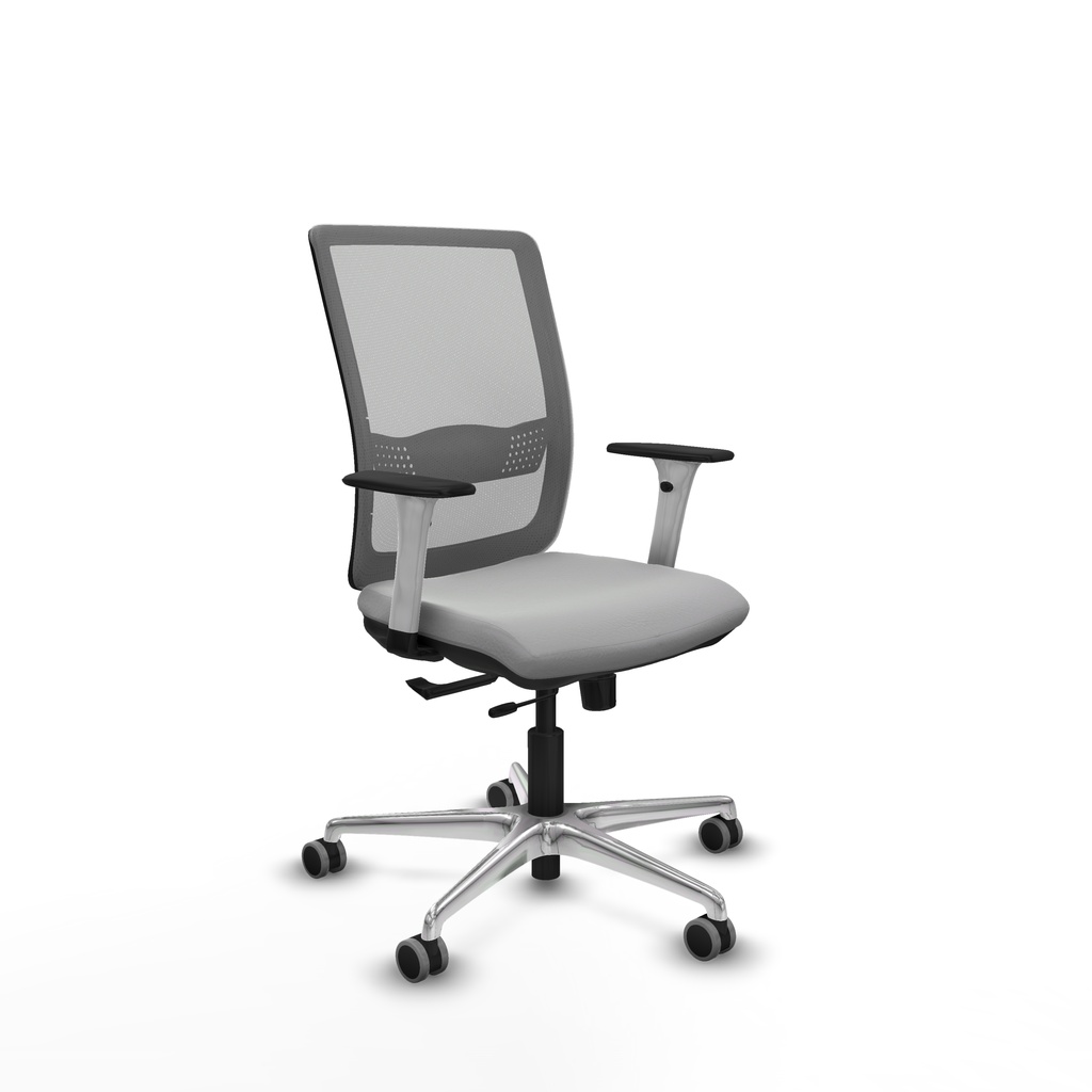 Haches traslack malla gris similpiel gris claro brazos blancos base aluminio ruedas 65mm engomadas