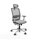Haches traslack malla gris similpiel gris claro brazos blancos base aluminio cabecero malla 2D ruedas 65mm engomadas
