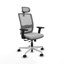 Haches traslack malla gris similpiel gris claro brazos 2D base blanca cabecero malla 2D ruedas 65mm nailon