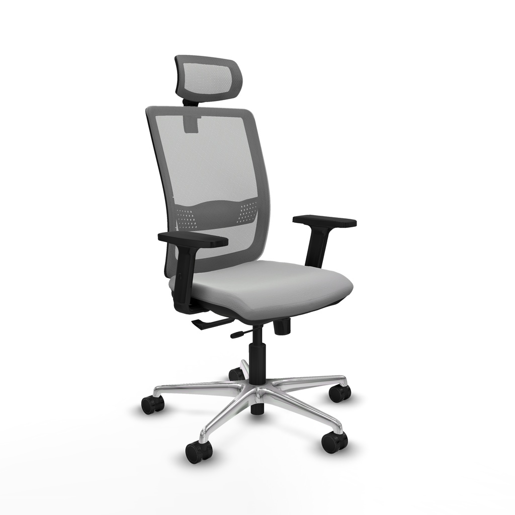 Haches traslack malla gris similpiel gris claro brazos 2D base aluminio cabecero malla 2D ruedas 65mm nailon