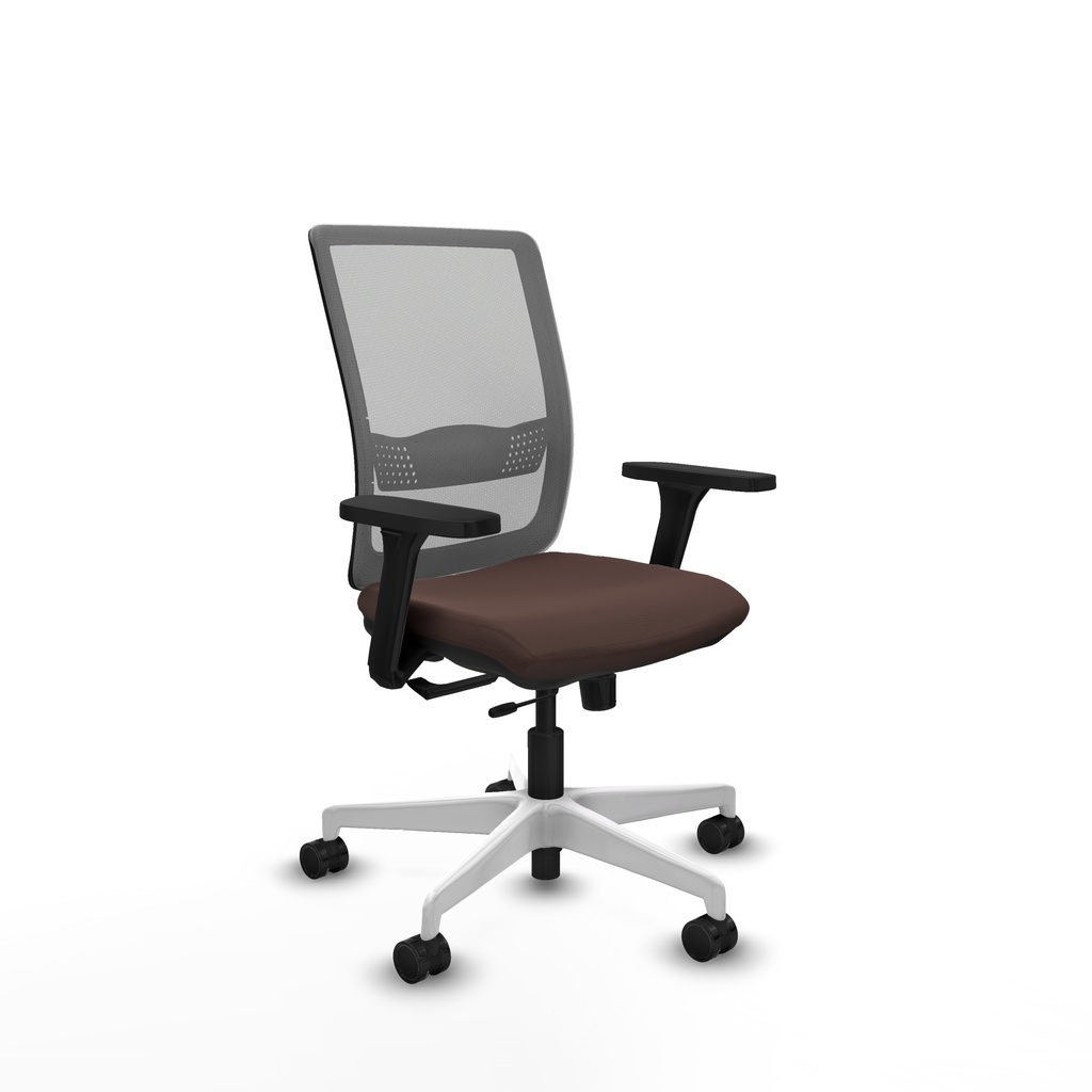 Haches traslack malla gris similpiel marrón oscuro brazos 3D base blanca ruedas 65mm nailon