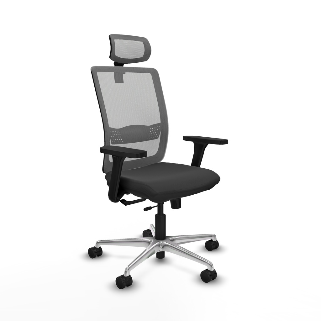 Haches traslack malla gris similpiel gris oscuro brazos 3D base aluminio cabecero malla 2D ruedas 65mm nailon