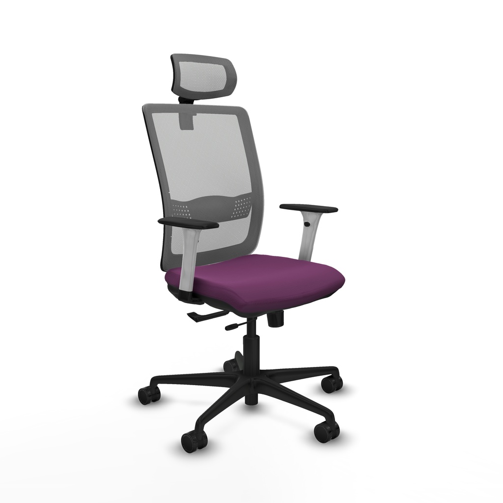 Haches traslack malla gris similpiel morado brazos blancos base nailon cabecero malla 2D ruedas 65mm nailon