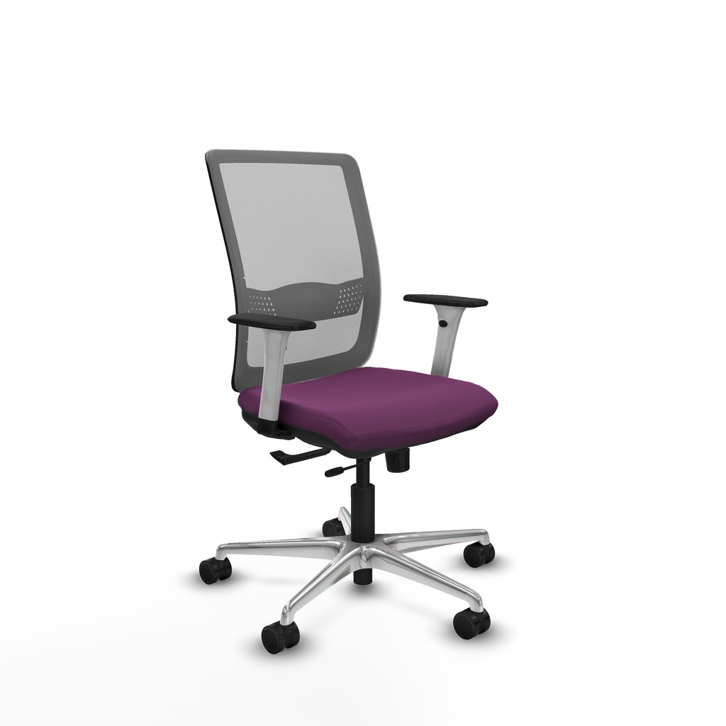 Haches traslack malla gris similpiel morado brazos blancos base aluminio ruedas 65mm nailon