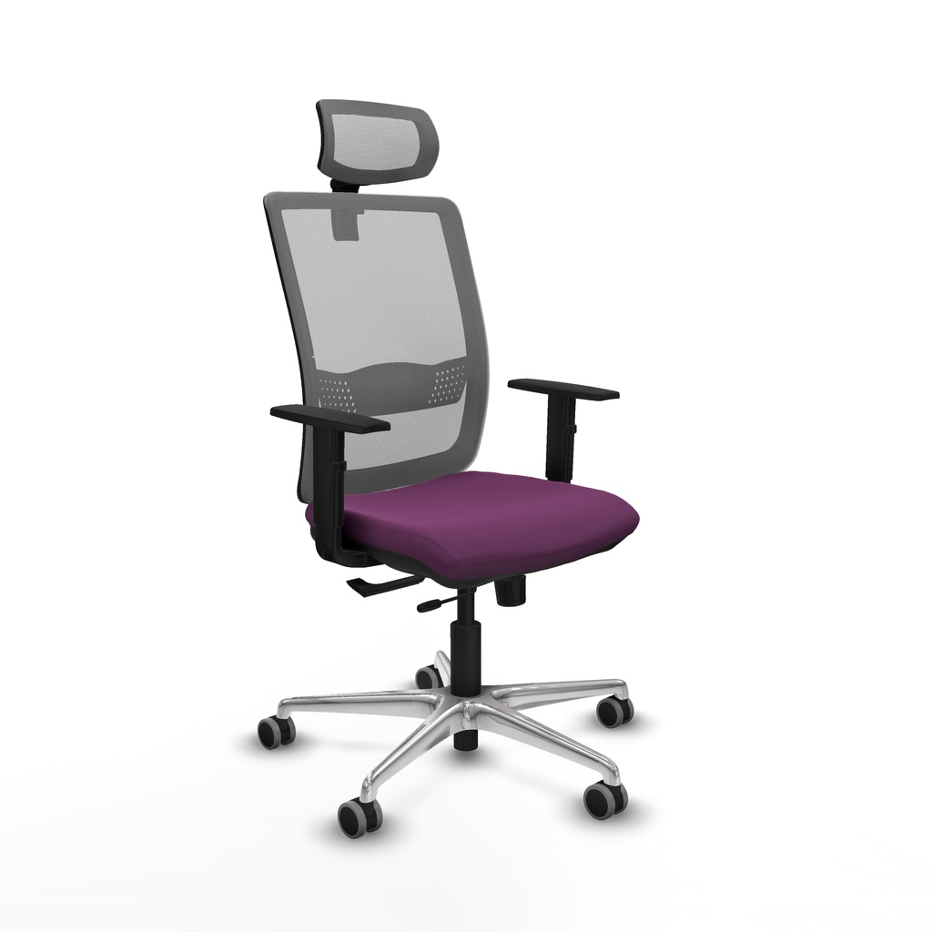 Haches traslack malla gris similpiel morado brazos 1D base aluminio cabecero malla 2D ruedas 65mm engomadas