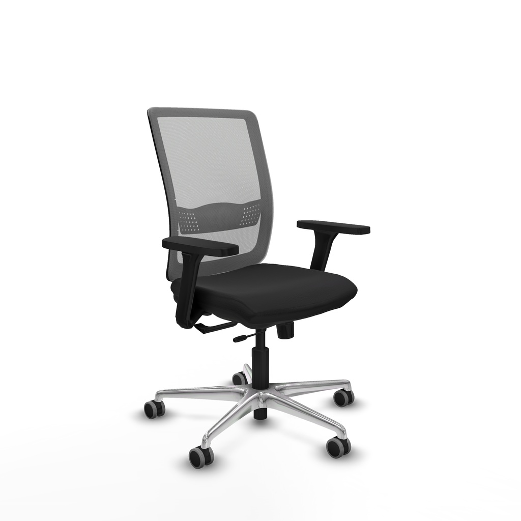 Haches traslack malla gris similpiel negro brazos 3D base aluminio ruedas 65mm engomadas