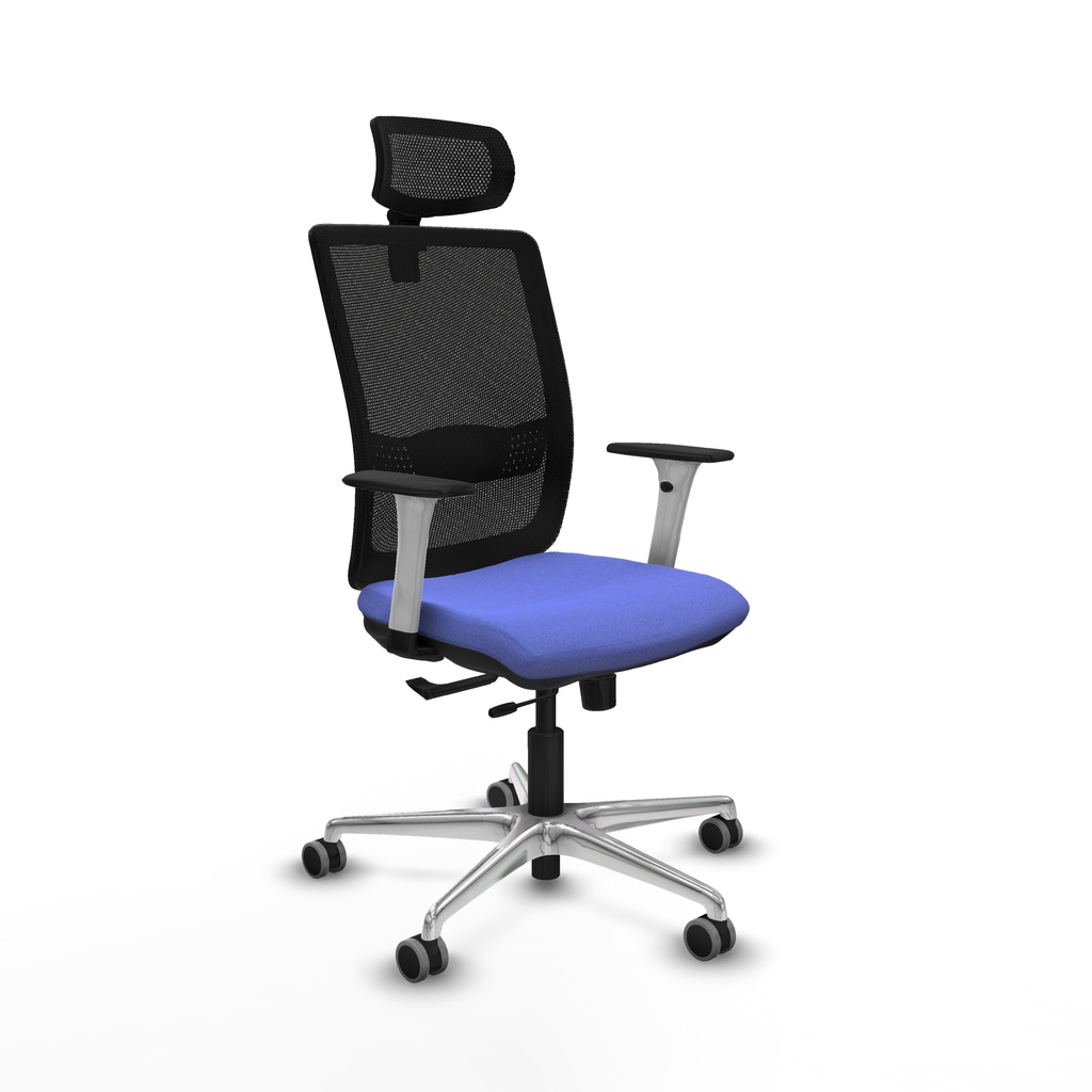 Haches traslack malla negra bali azul claro brazos blancos base aluminio cabecero malla 2D ruedas 65mm engomadas