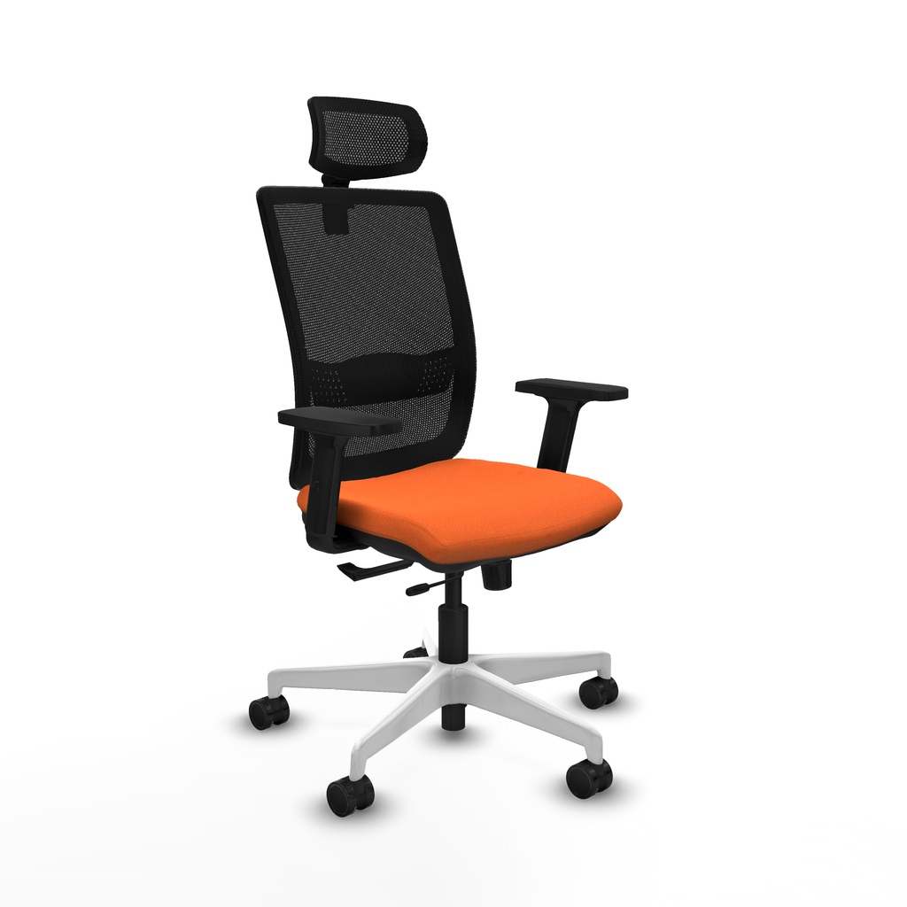 Haches traslack malla negra bali naranja brazos 2D base blanca cabecero malla 2D ruedas 65mm nailon