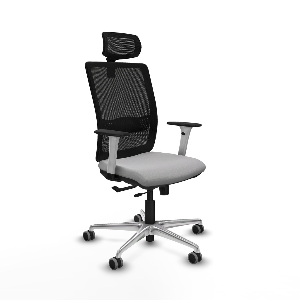 Haches traslack malla negra bali gris claro brazos blancos base aluminio cabecero malla 2D ruedas 65mm engomadas