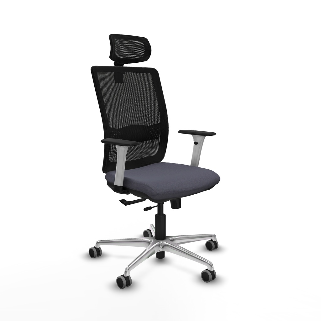 Haches traslack malla negra bali gris oscuro brazos blancos base aluminio cabecero malla 2D ruedas 65mm engomadas