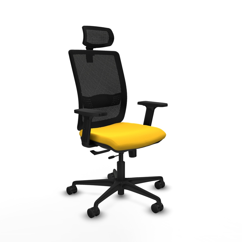 Haches traslack malla negra similpiel amarillo brazos 2D base nailon cabecero malla 2D ruedas 65mm nailon