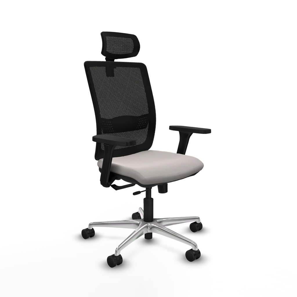 Haches traslack malla negra similpiel blanco brazos 3D base aluminio cabecero malla 2D ruedas 65mm nailon