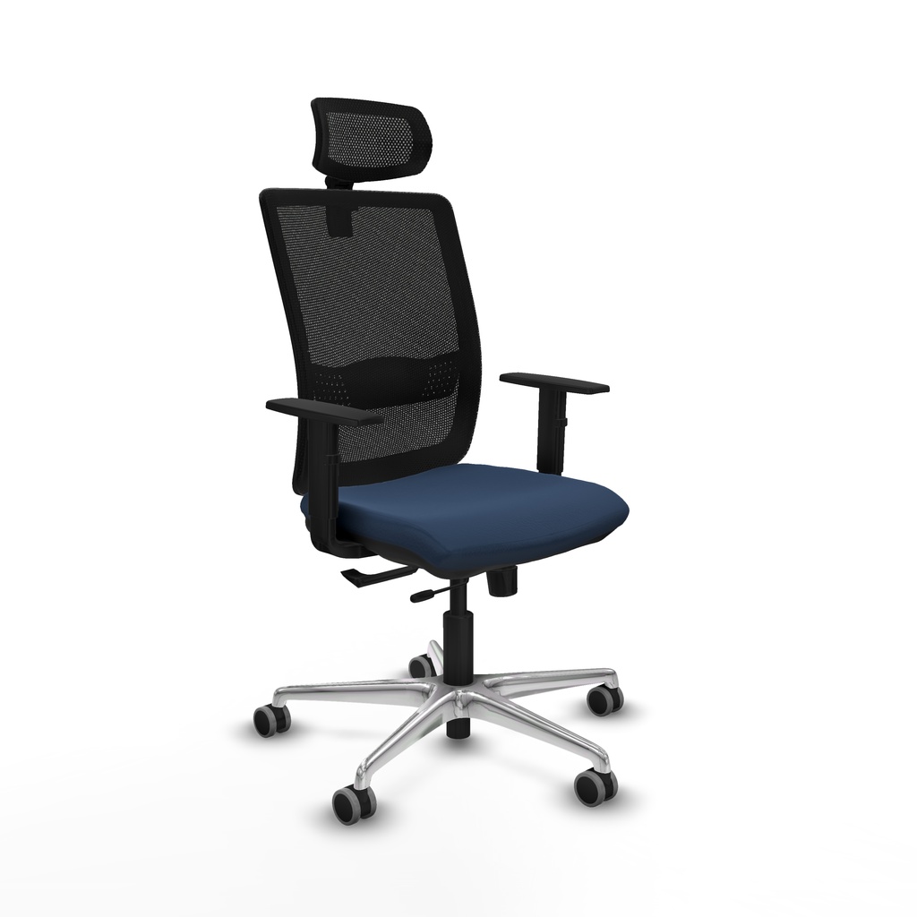 Haches traslack malla negra similpiel azul marino brazos 1D base aluminio cabecero malla 2D ruedas 65mm engomadas