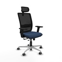 Haches traslack malla negra similpiel azul marino brazos 2D base aluminio cabecero malla 2D ruedas 65mm engomadas
