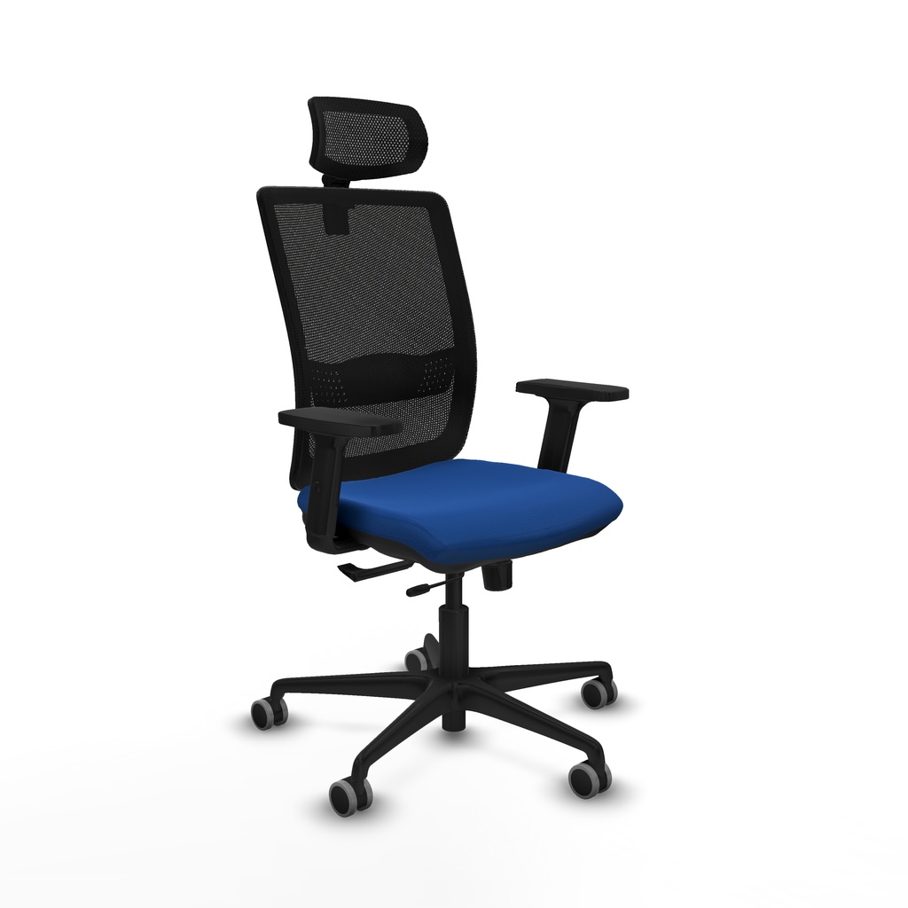 Haches traslack malla negra similpiel azul brazos 2D base nailon cabecero malla 2D ruedas 65mm engomadas