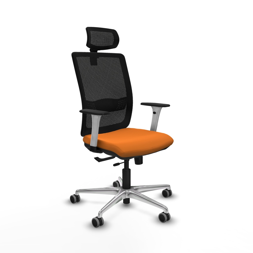 Haches traslack malla negra similpiel naranja brazos blancos base aluminio cabecero malla 2D ruedas 65mm engomadas